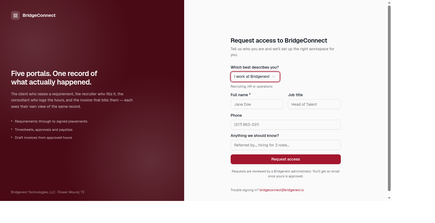 Staff role selected — company field hidden