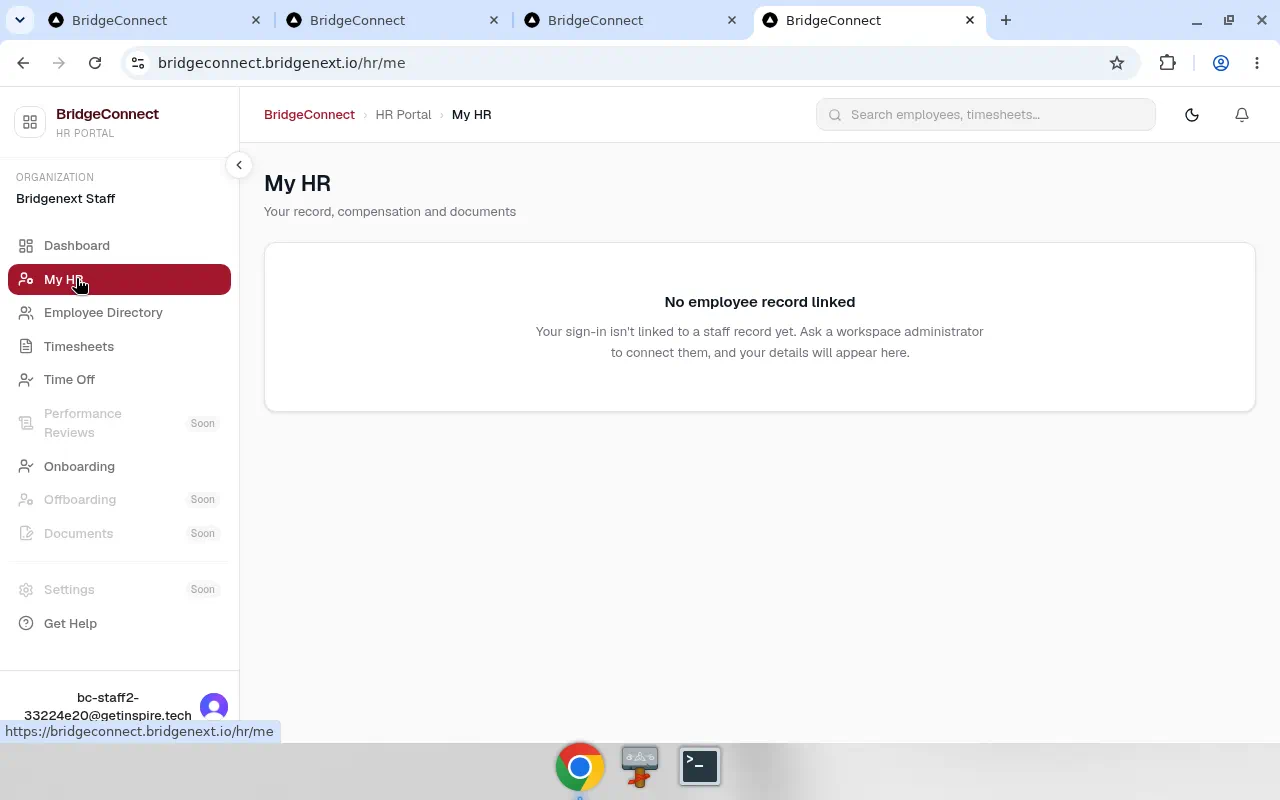 No employee record linked message on My HR