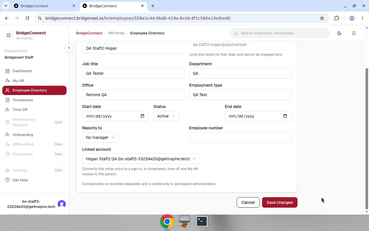 Linked account field on employee edit form